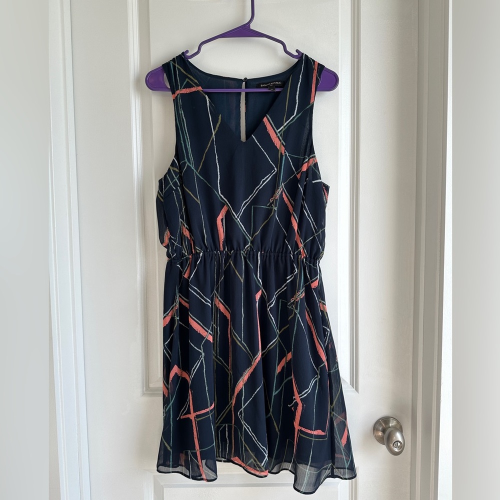 Banana Republic Blouson Sleeveless Navy Coral Dress Size 6